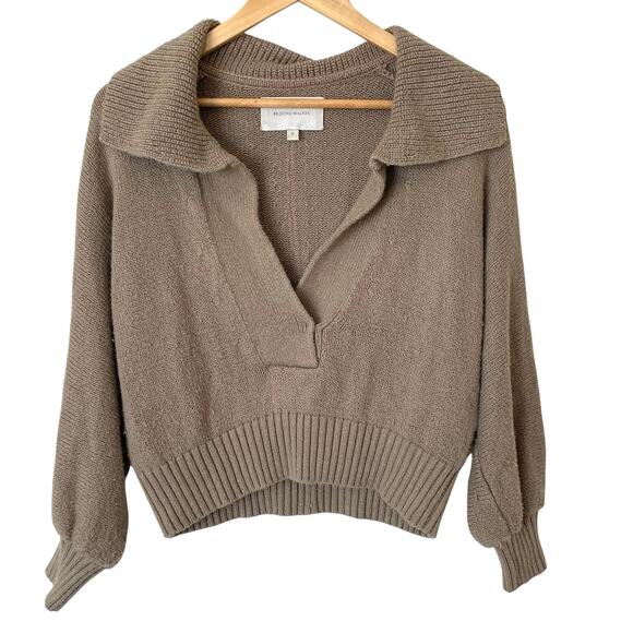 BROCHU WALKER Marlowe Cropped Henley Sweater in Taupe, Size Small - Picture 14 of 14